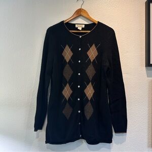 Black Argyle Button-Front Cardigan Sweater